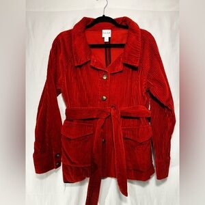Kate Hill Cotton Vibrant Red Corduroy Utility Jacket